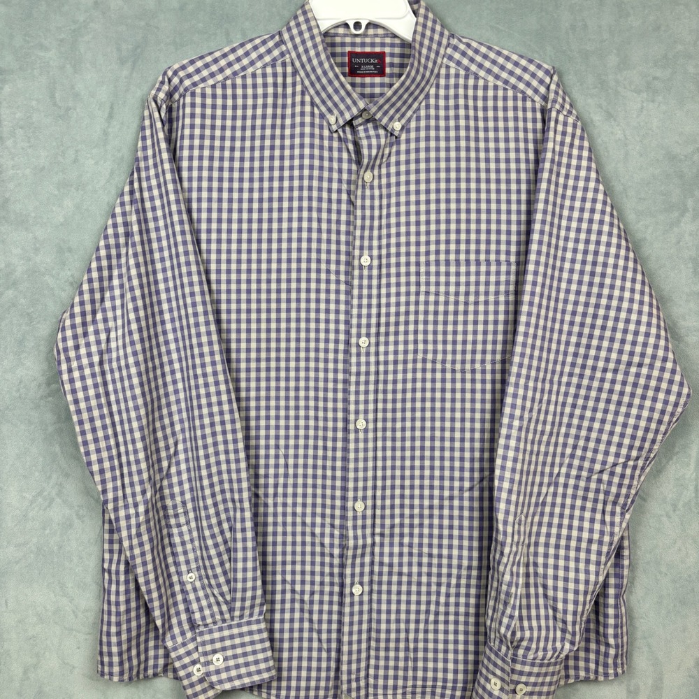 UNTUCKit Sharpe Hill Mens XL Purple Gingham Cotton Button Down Shirt UT-14-35913